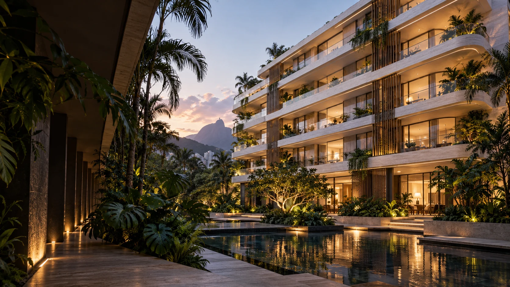 Condomínio residencial entre jardins e arquitetura contemporânea, imagem ilustrativa